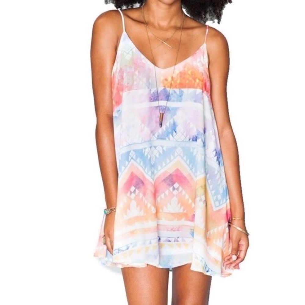 Show Me Your Mumu Mini Dress Size L Salvation Mountain Circus Watercolor Chiffon